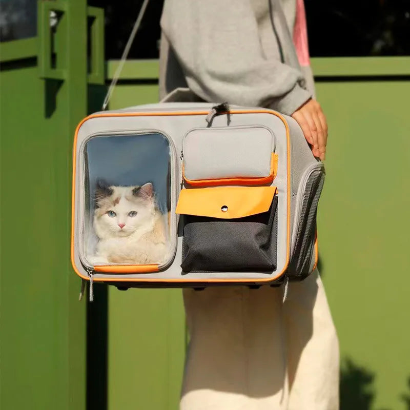 Portable Pet Backpack Stroller Carrier with cat