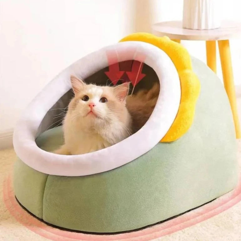 Cozy Haven Cat Bed with Playful Plush