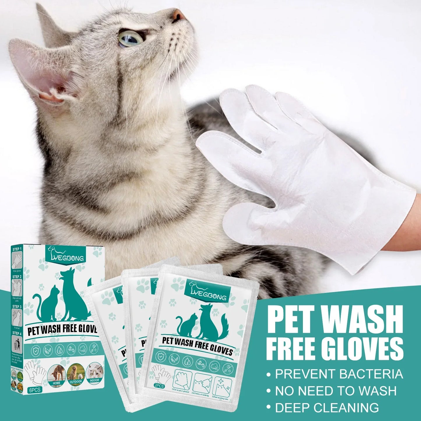 No-Rinse Pet Cleaning Gloves – Disposable Wipes