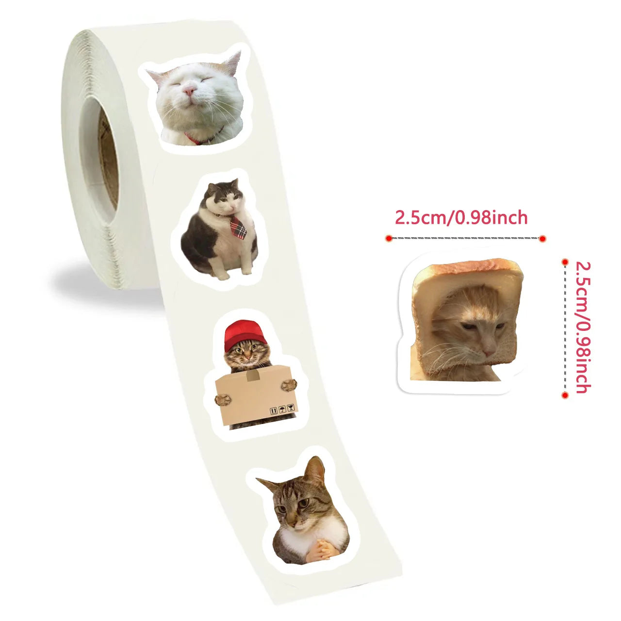 500PCS Funny Cat Meme Stickers size