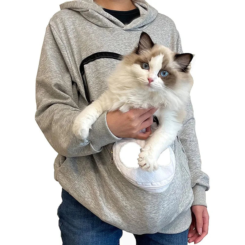 Cat Lovers Cuddle Pouch Hoodie with cat