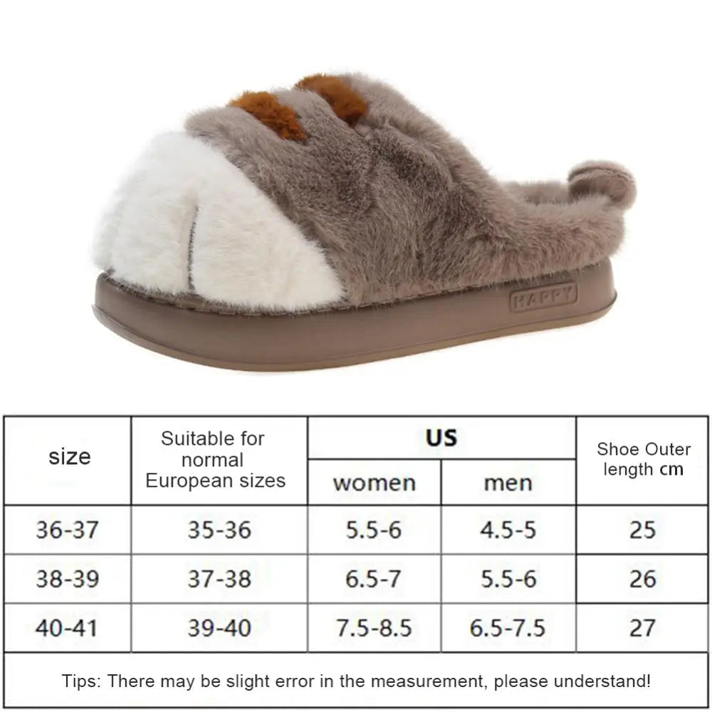 Cat Paw Plush Home Slippers dimensions