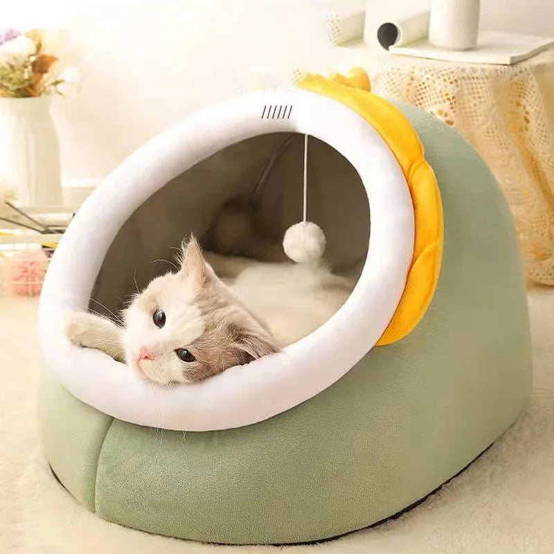 Cozy Haven Cat Bed with Playful Plush