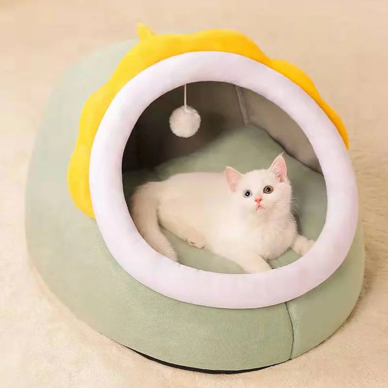 Cozy Haven Cat Bed with Playful Plush