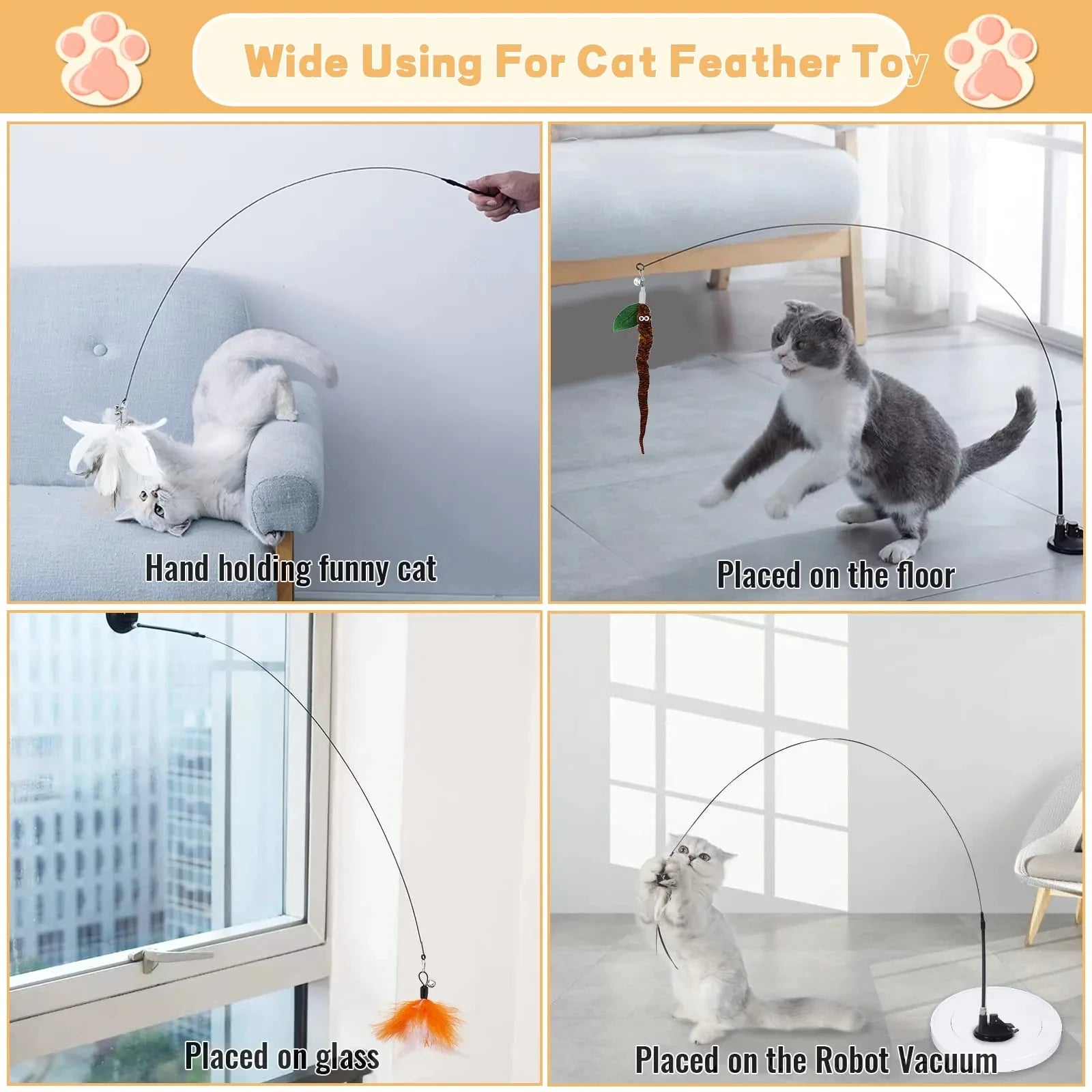 Interactive Cat Feather Wand Toy