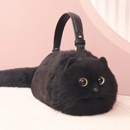 Plush Cat One-Shoulder Bag black