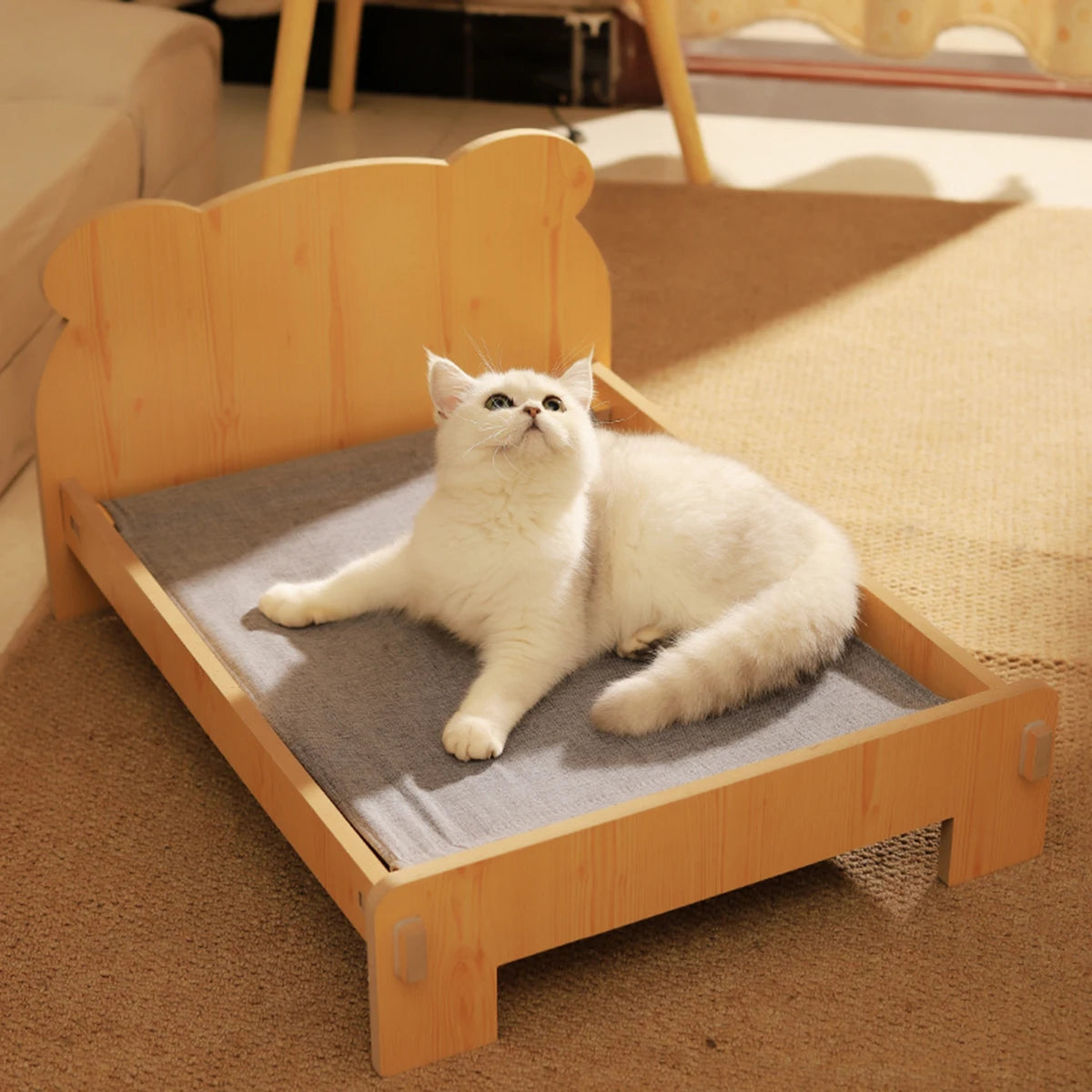 Teddy Bear Cat Bed – Wooden Indoor Pet Furniture