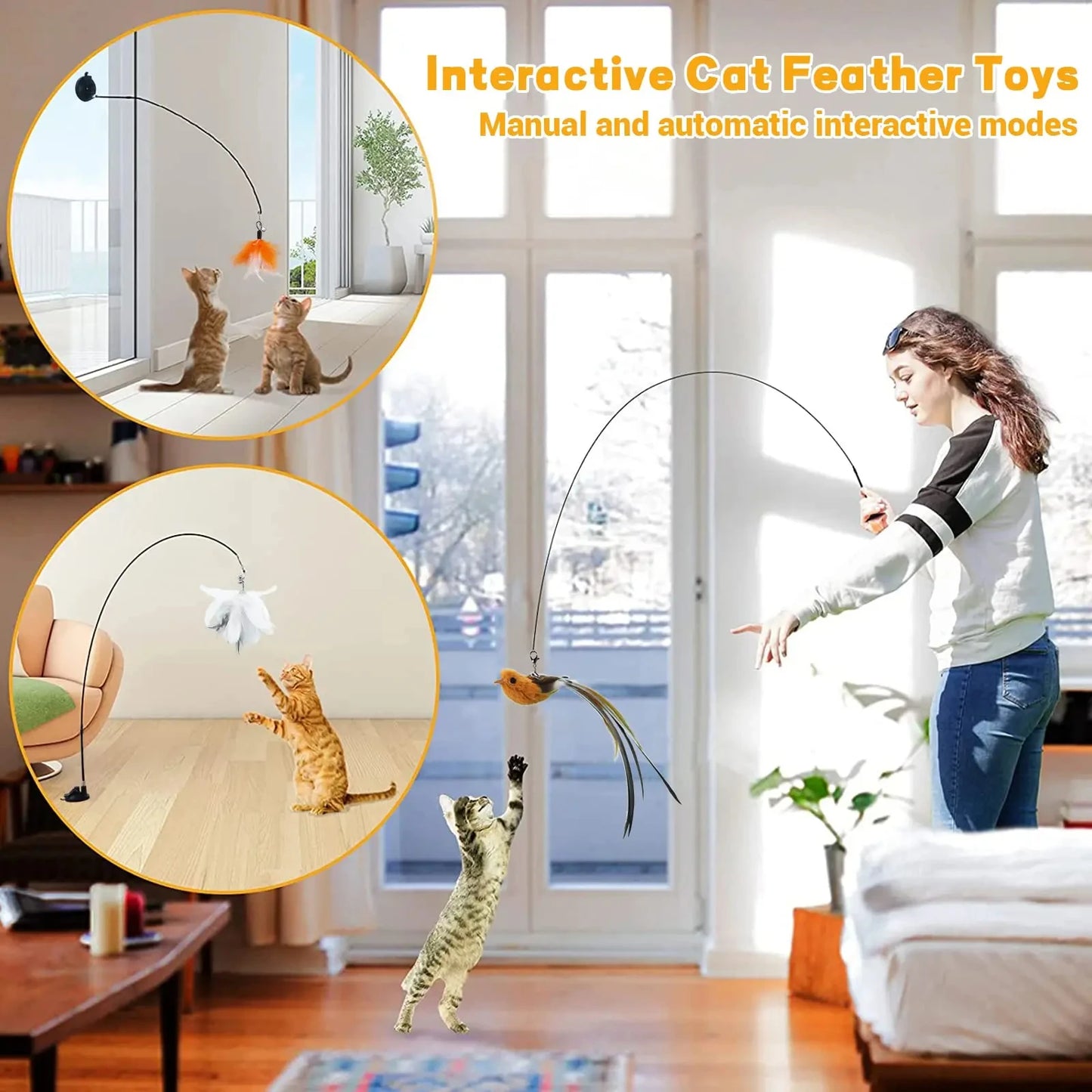 Interactive Cat Feather Wand Toy