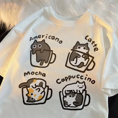Harajuku Cat Coffee Trendy T-Shirt