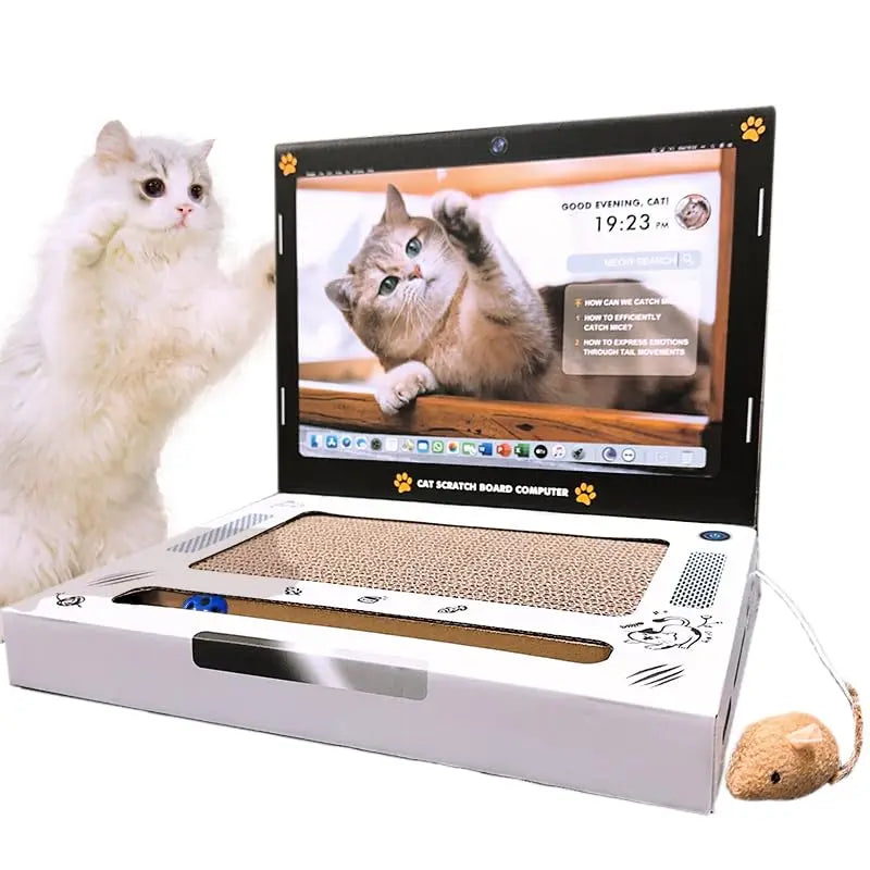 3-in-1 Cat Laptop Scratcher with Mouse & Bell