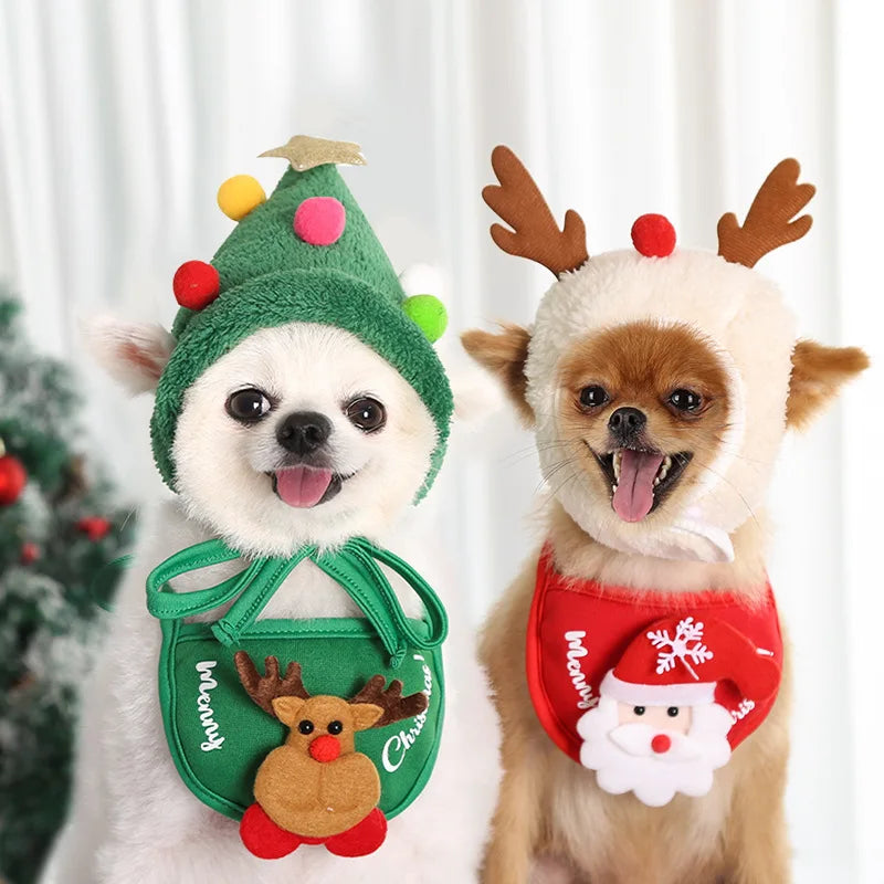 Christmas Antler Hat, Scarf Set for Pets