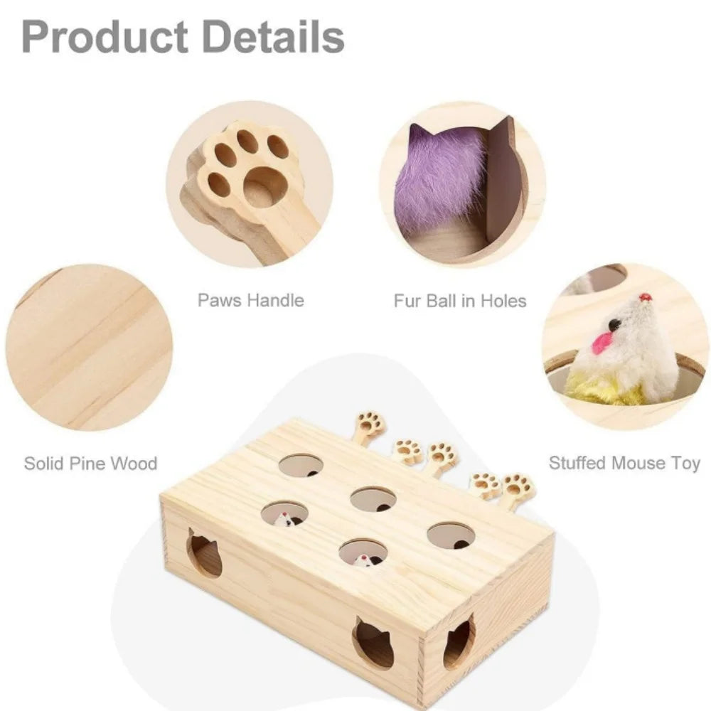 Interactive Wooden Cat Toy