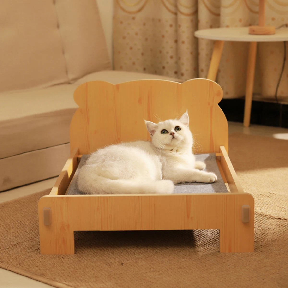 Teddy Bear Cat Bed – Wooden Indoor Pet Furniture