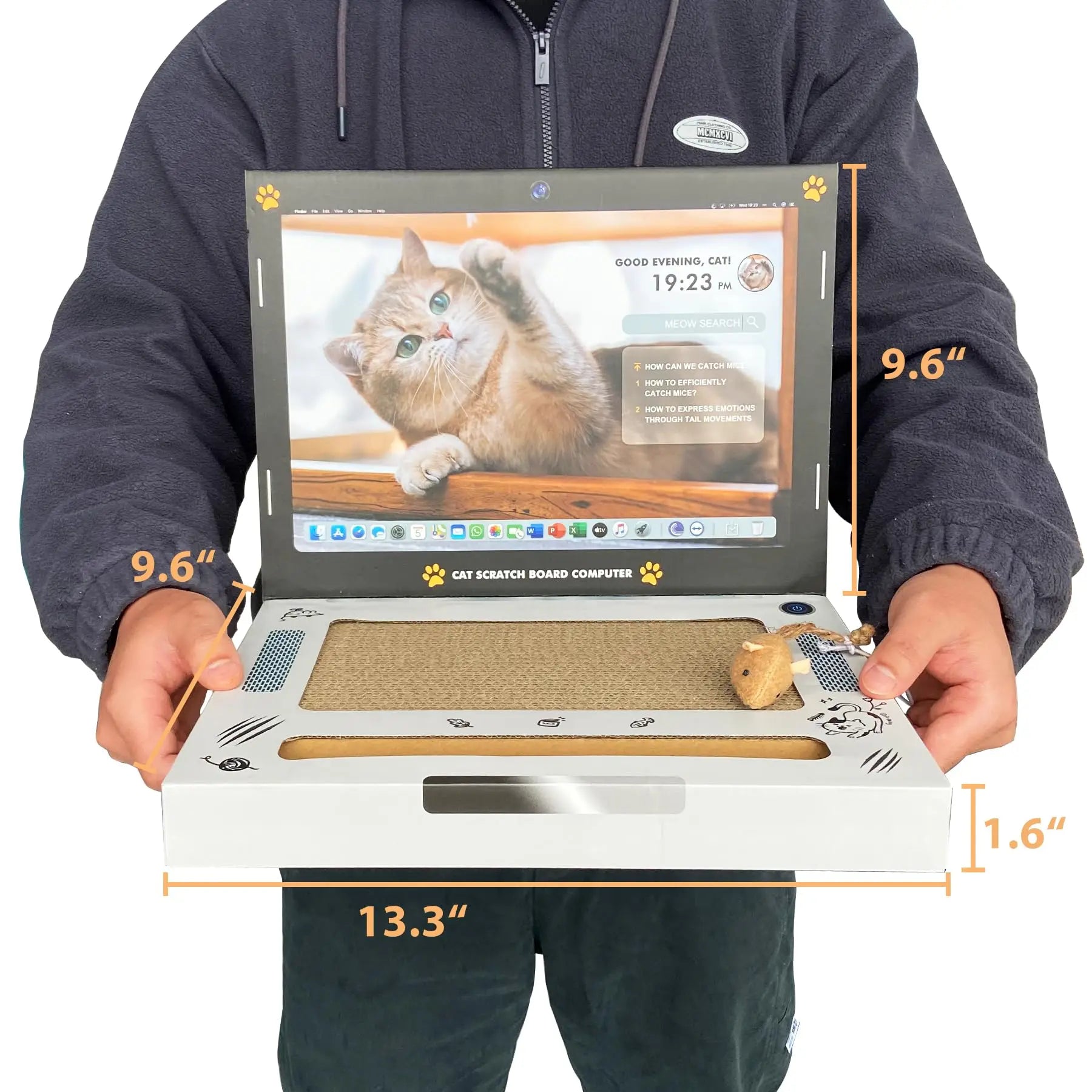 3-in-1 Cat Laptop Scratcher with Mouse & Bell