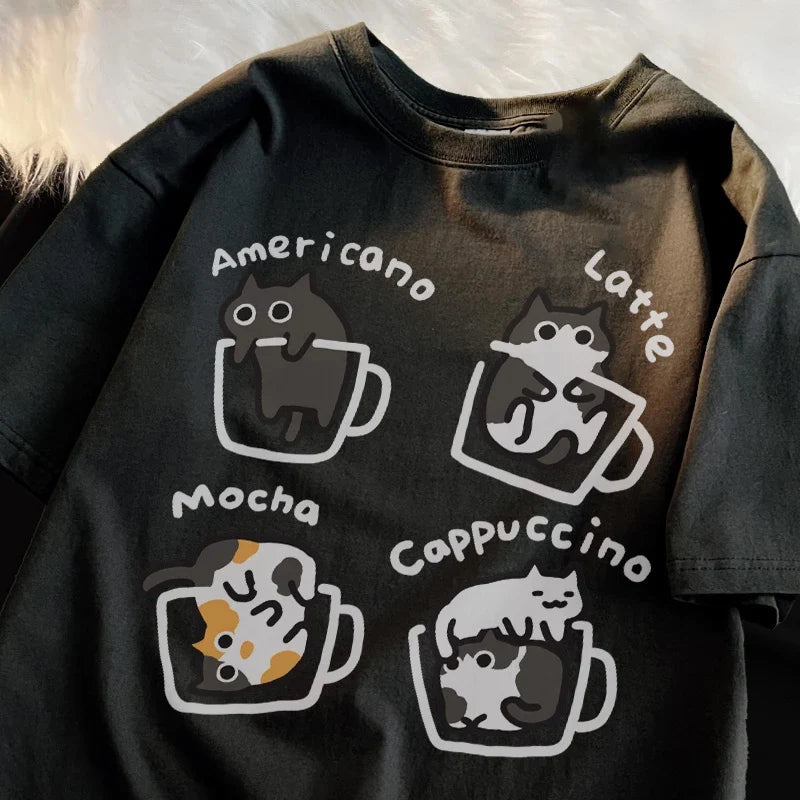Harajuku Cat Coffee Trendy T-Shirt