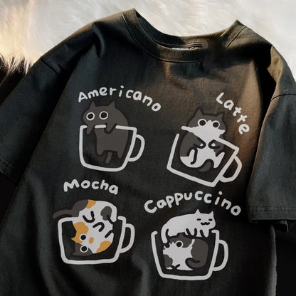 Harajuku Cat Coffee Trendy T-Shirt