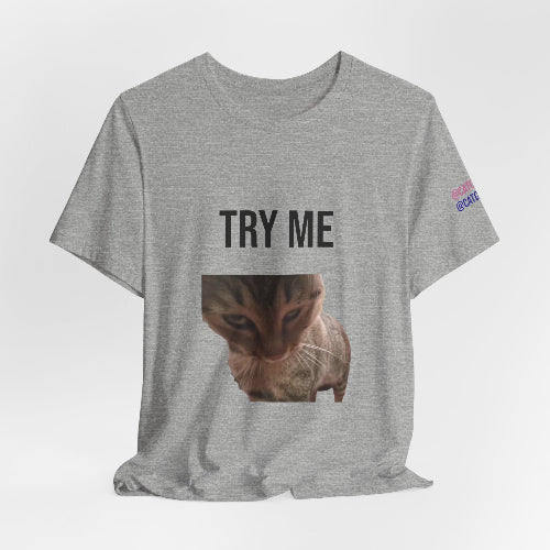 Grey t shirt with intimidating cat