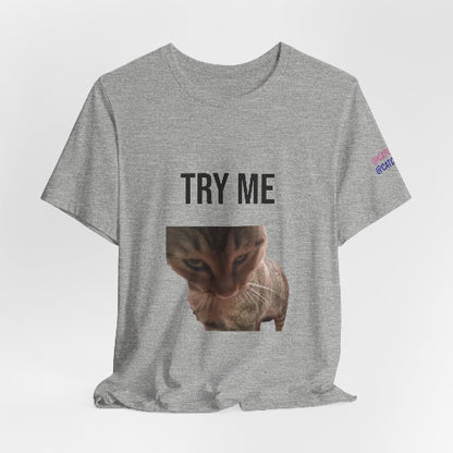 Grey t shirt with intimidating cat