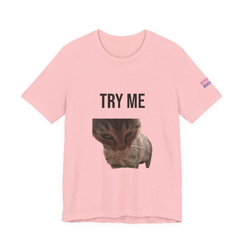 Pink t shirt with intimidating cat