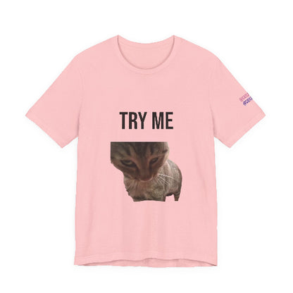 Pink t shirt with intimidating cat